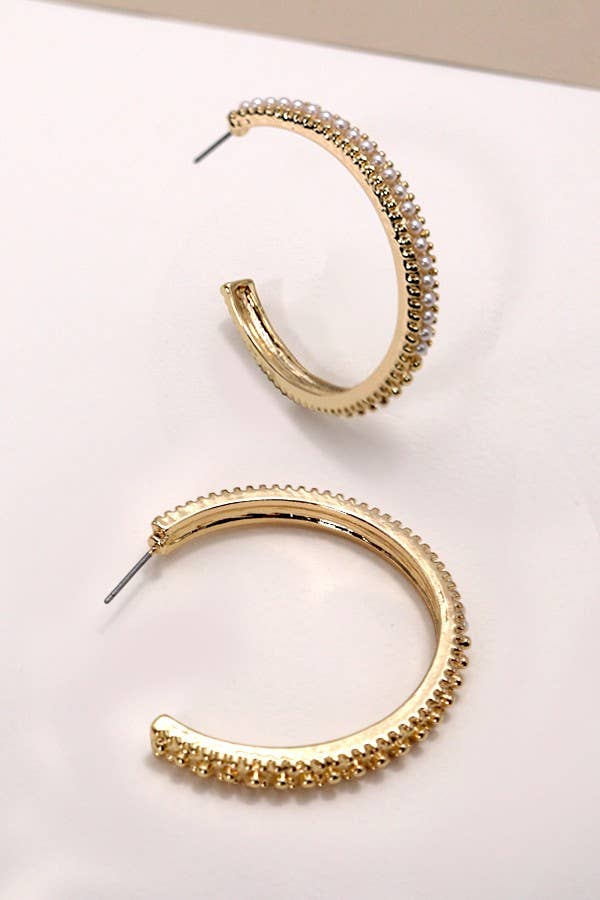 Gold Pearl Hoop Earrings