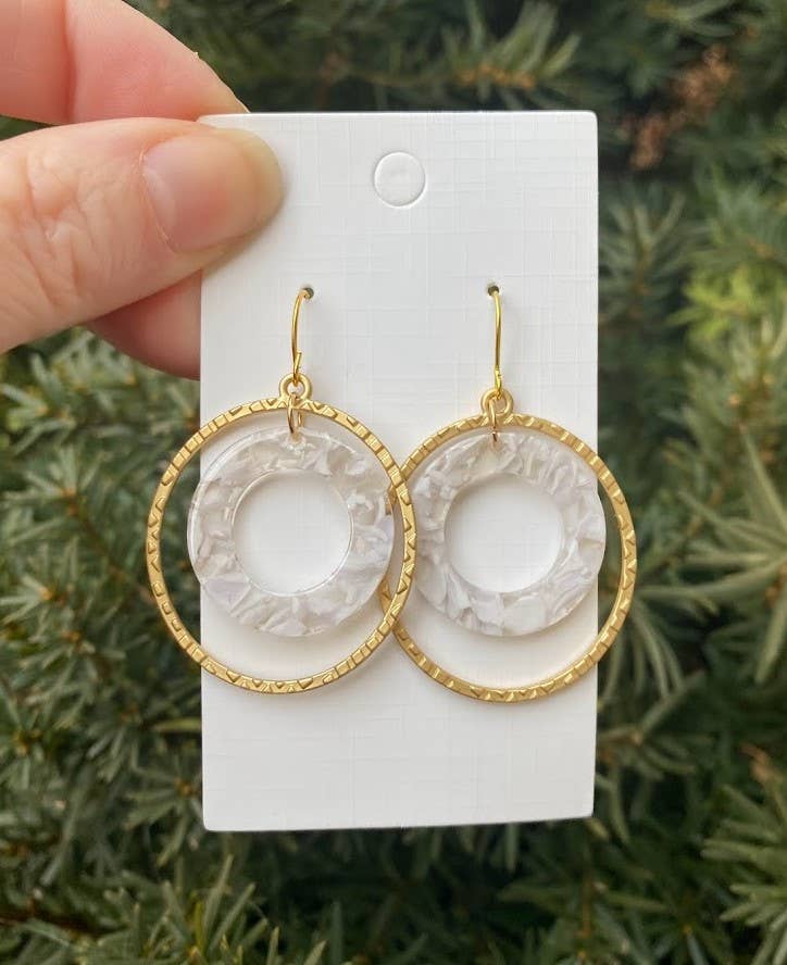White Oval Chandelier Earrings