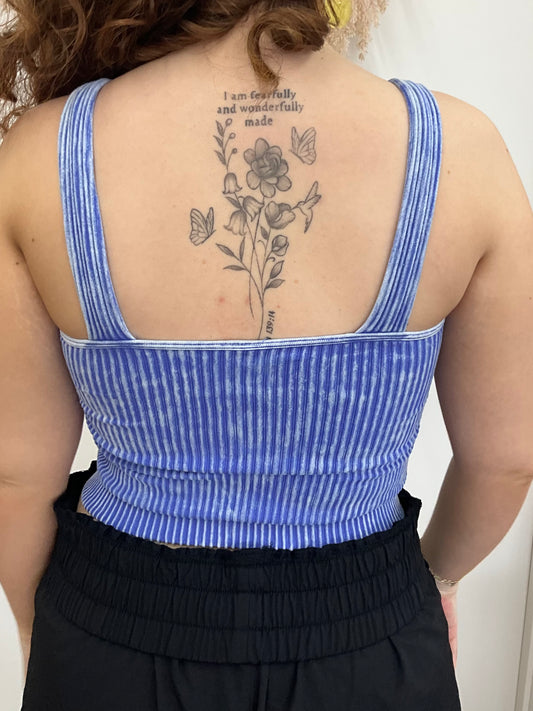 Indigo Washed Ribbed Seamless Bra Padded V-Neck Tank