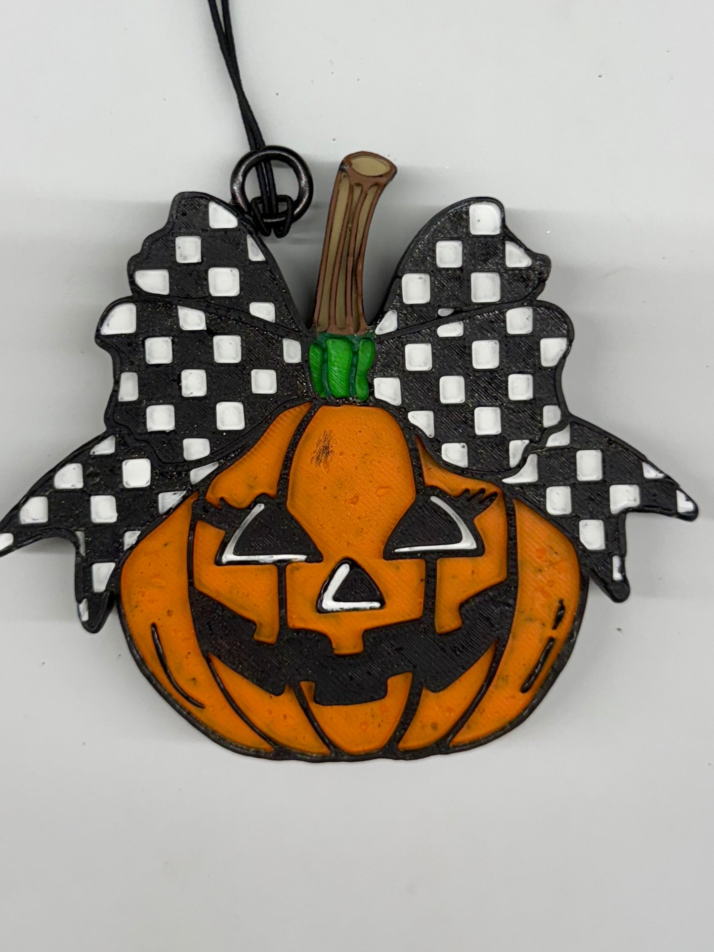 Checker Bow Pumpkin Freshie - Leaves