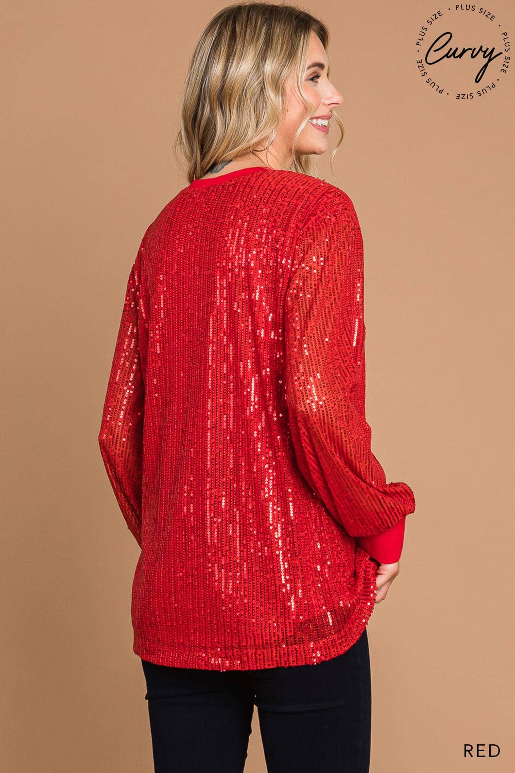 Plus Sequin Full Lined Pullover Top / Red