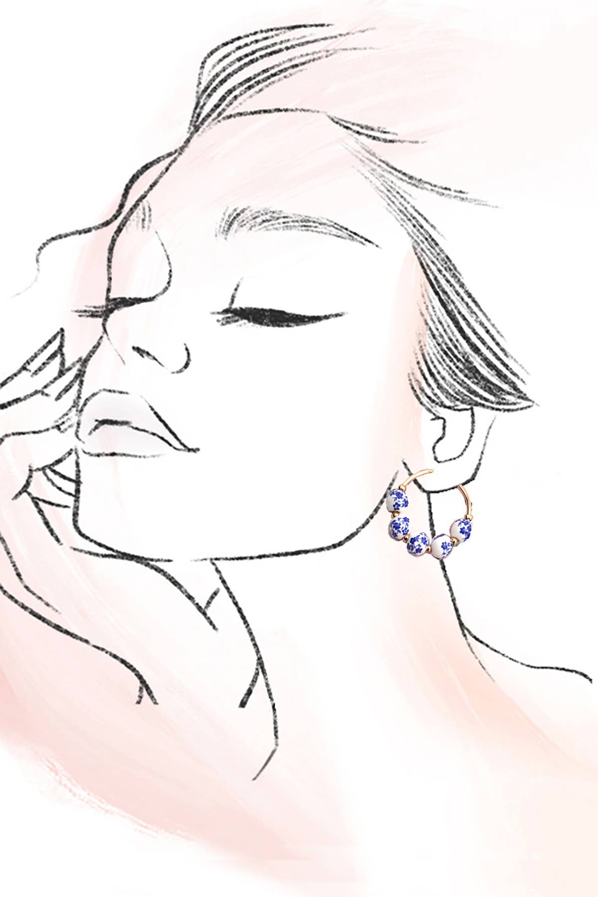 Blue Ceramic Hoop Earrings