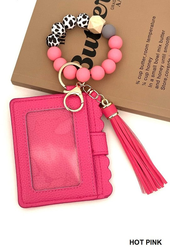 Hot Pink Beaded Bracelet Keychain Wallet