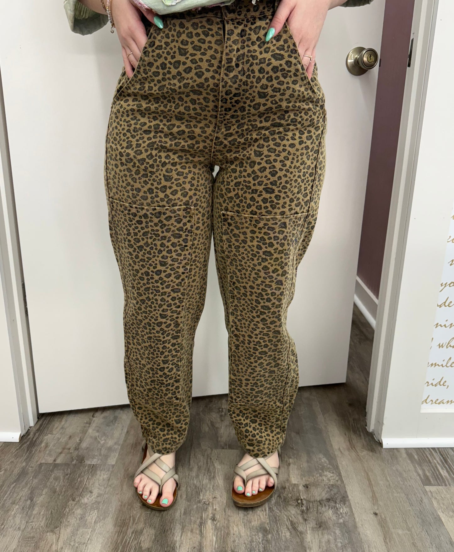 Leopard Print Wide Leg Barrel Jeans