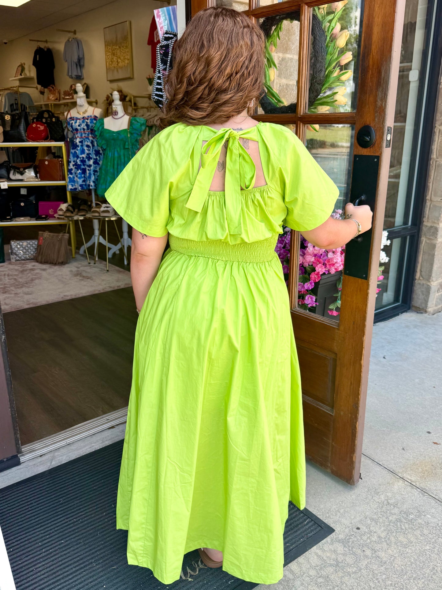 Lime Smocked Waist Maxi Dress