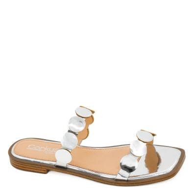 Corkys Round of Applause Silver Mirror Metallic Sandal