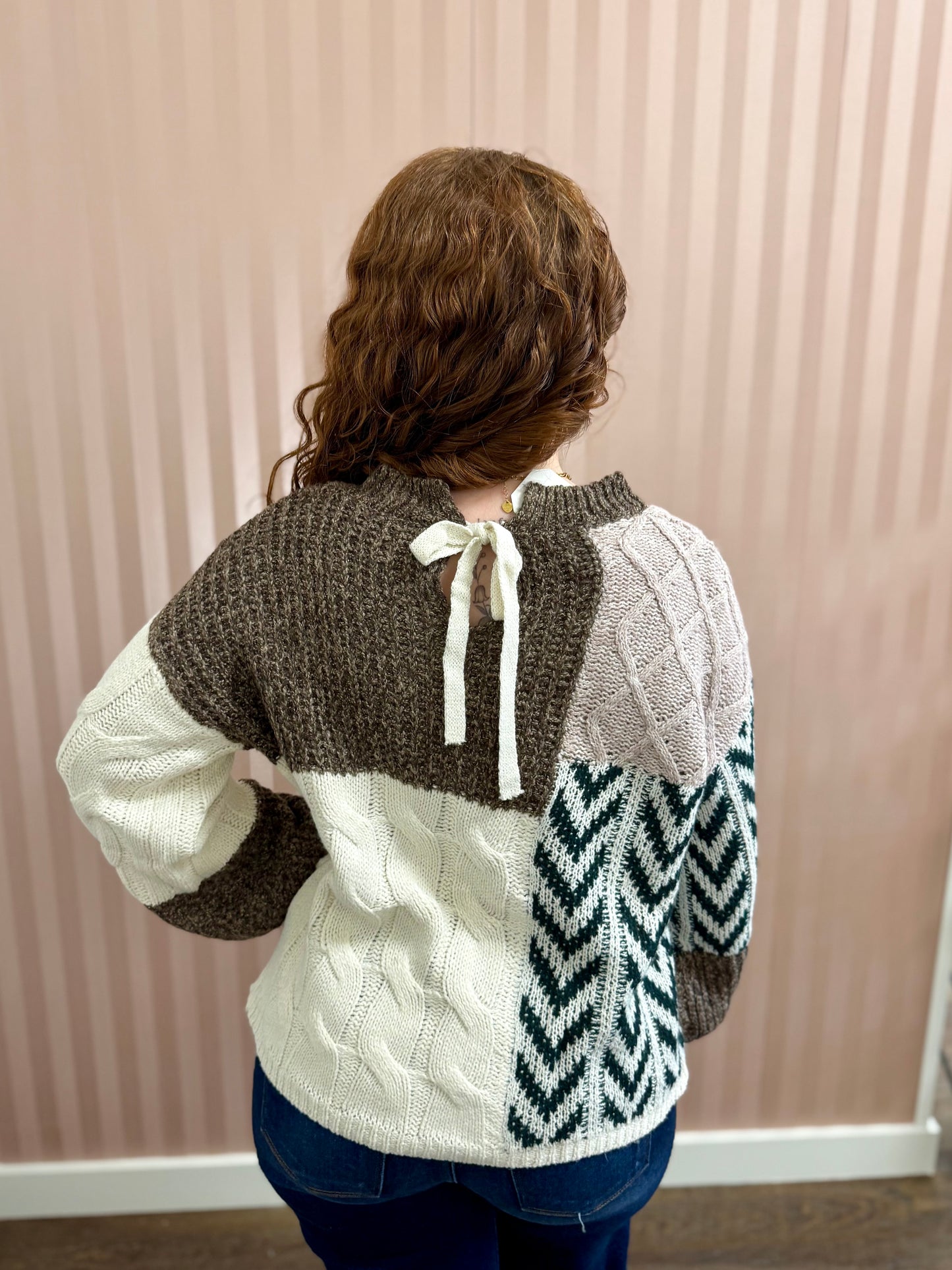 Plus Brown Patchwork Sweater