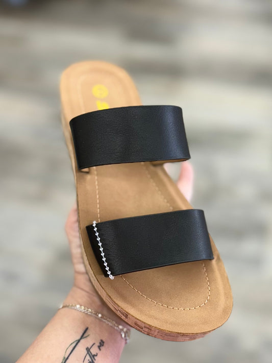 Black Double Solis Strap Platform Sandal