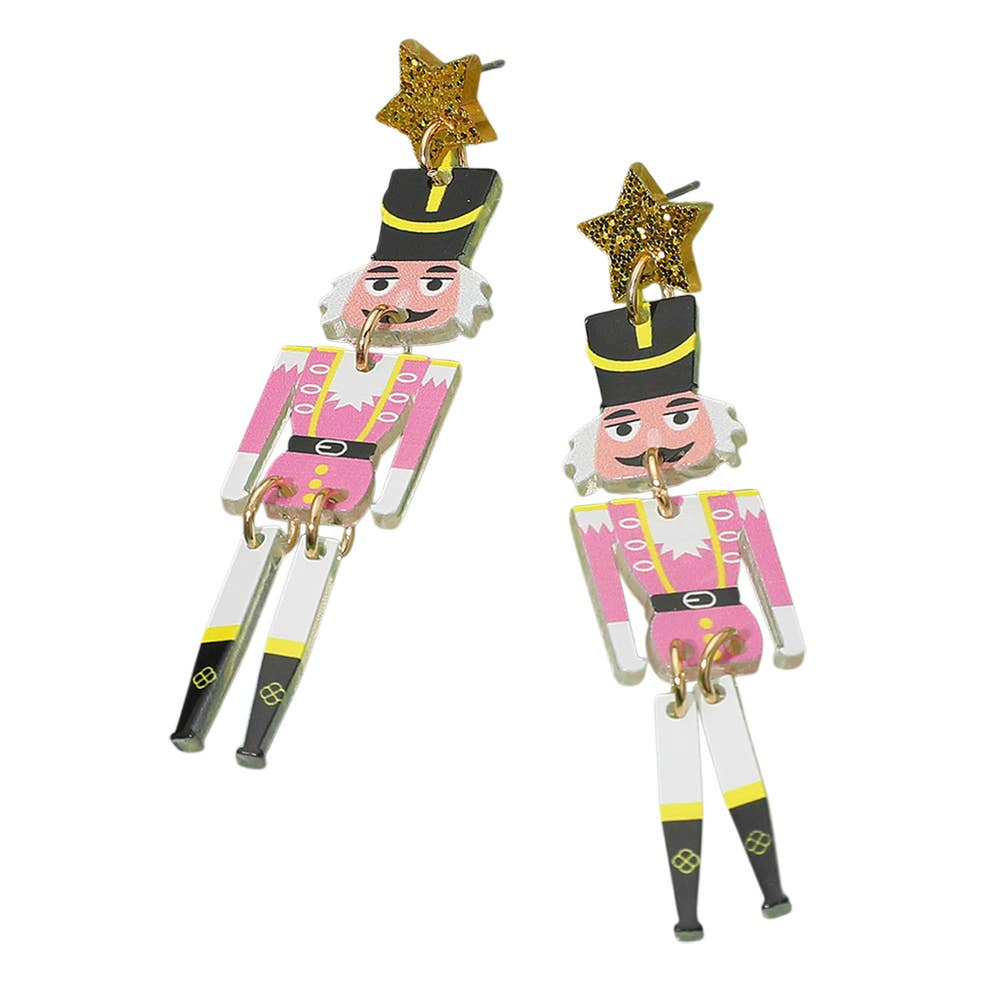 Pink Resin Nutcracker Earrings