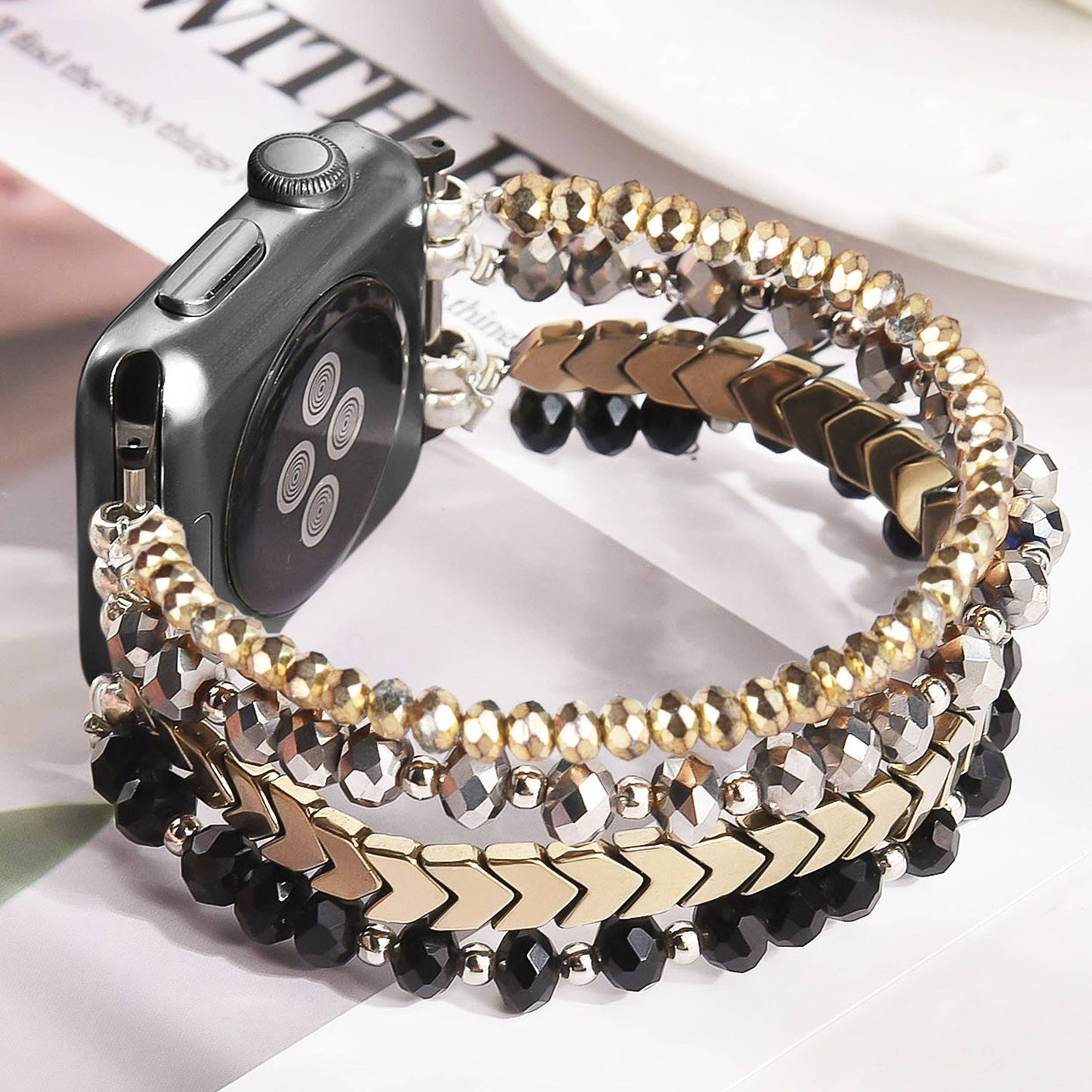 Arrow Beaded Apple Watch Elastic Band: 38/40/41mm / Black