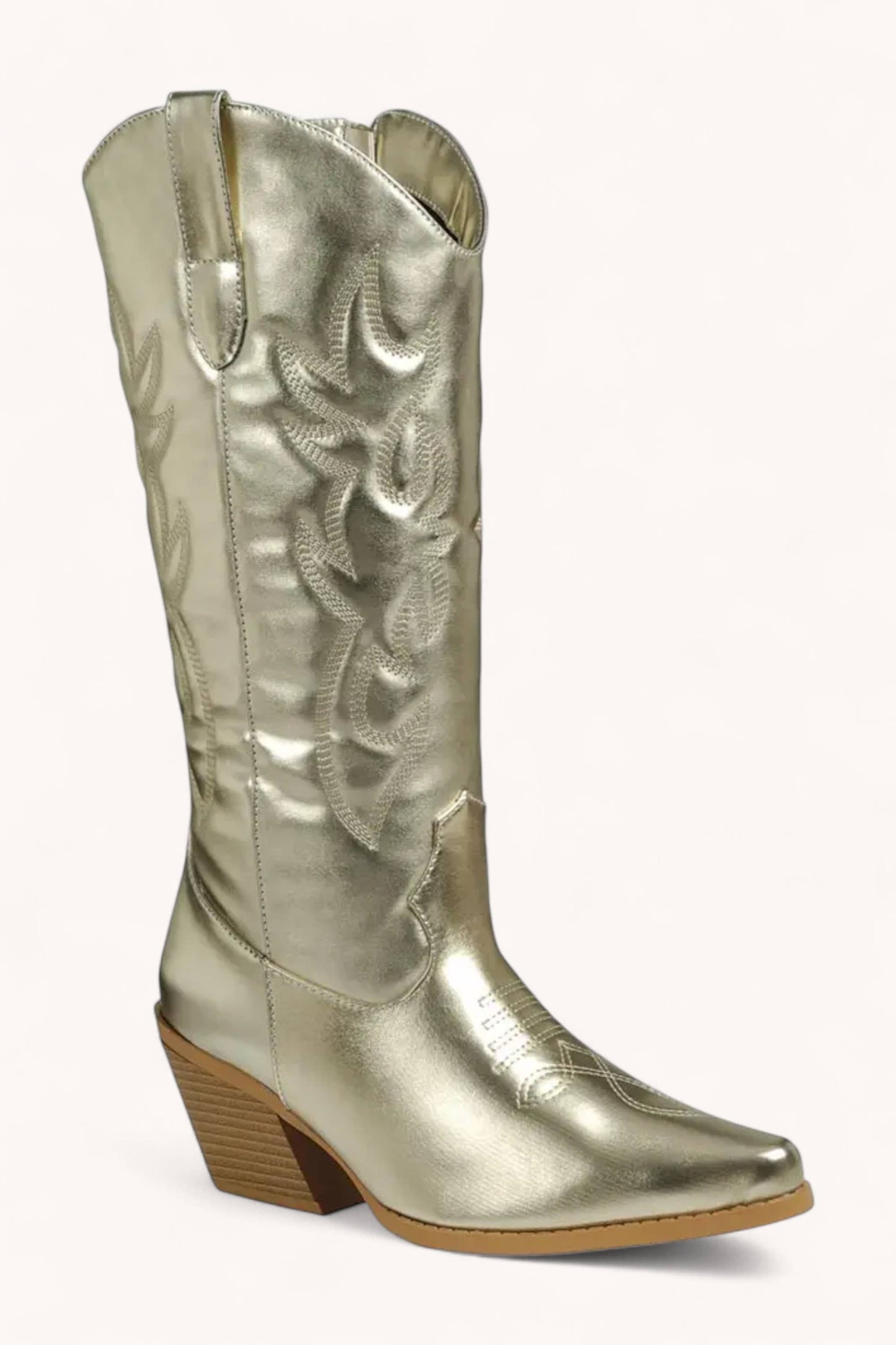 Gold Embroidered Pointed-Toe Cowboy Boots