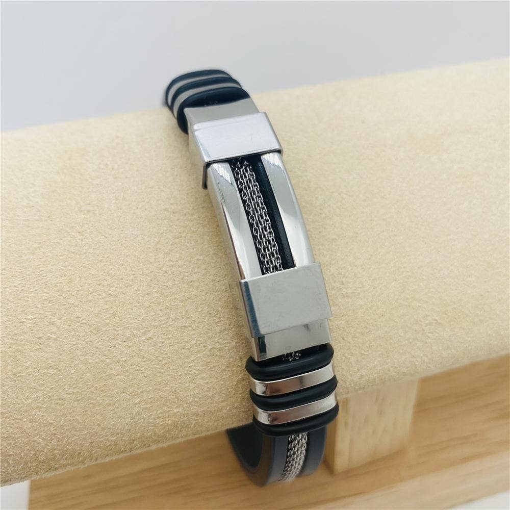 Men's Silver Silicone Titanium Steel Bracelet