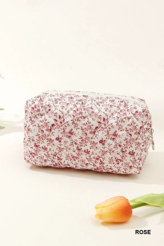 Rose Quilted Floral Cosmetic Bag