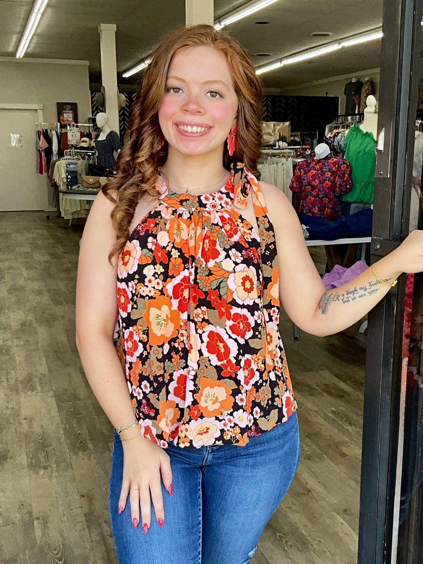 Orange Floral Halter Top