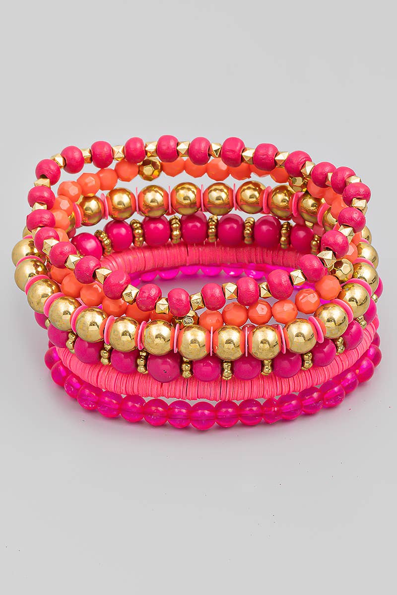 Pink Multi Beaded Bracelet Set