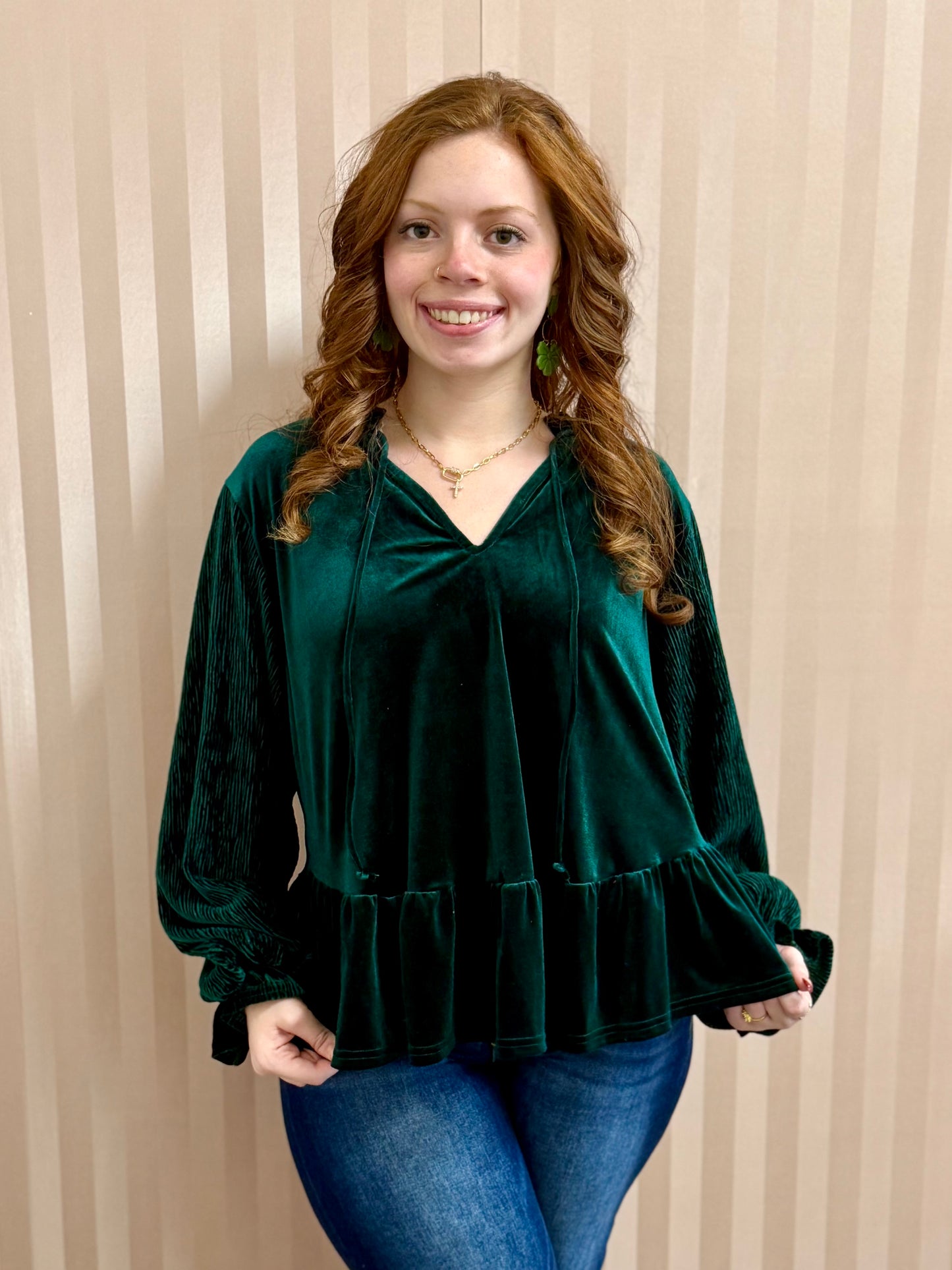 Hunter Green Velvet Top