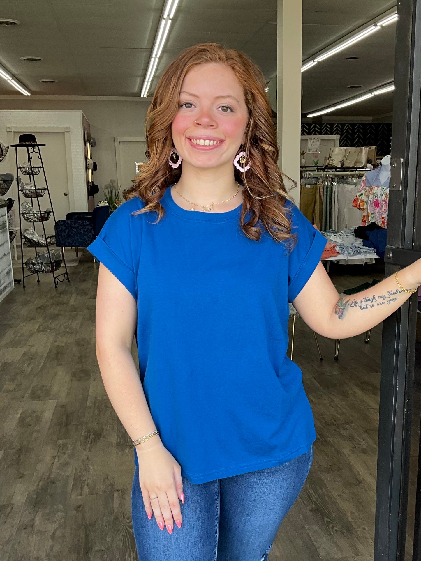 Classic Blue Folded Sleeve Top