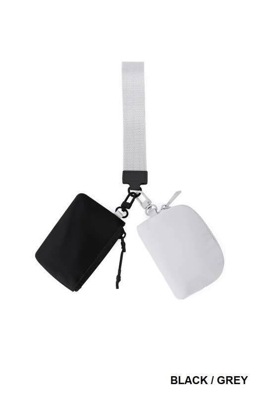 Black Grey Dual Pouch Wristlet Keychain Wallet