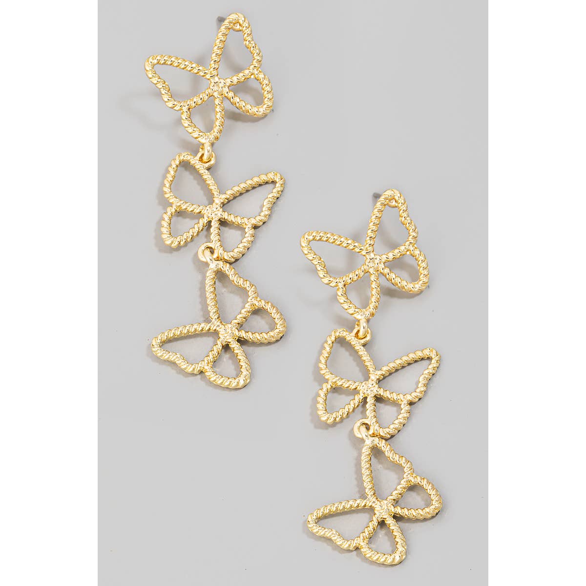 Gold Triple Butterfly Drop Earrings