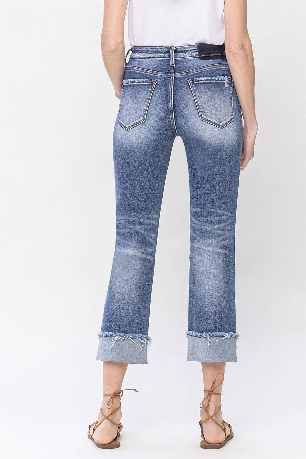 High Rise Cuff Straight Jeans