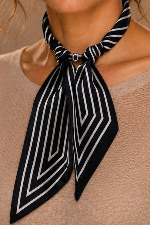 Black Stripe Print Scarf Necklace