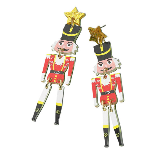 Red Resin Nutcracker Earrings