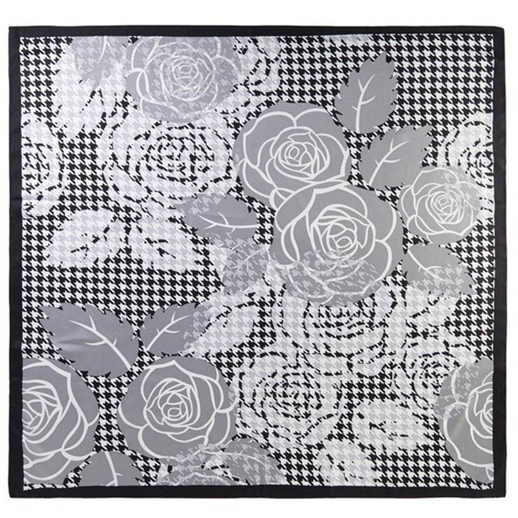 Black Vintage Rose & Houndstooth Silky Square Scarf