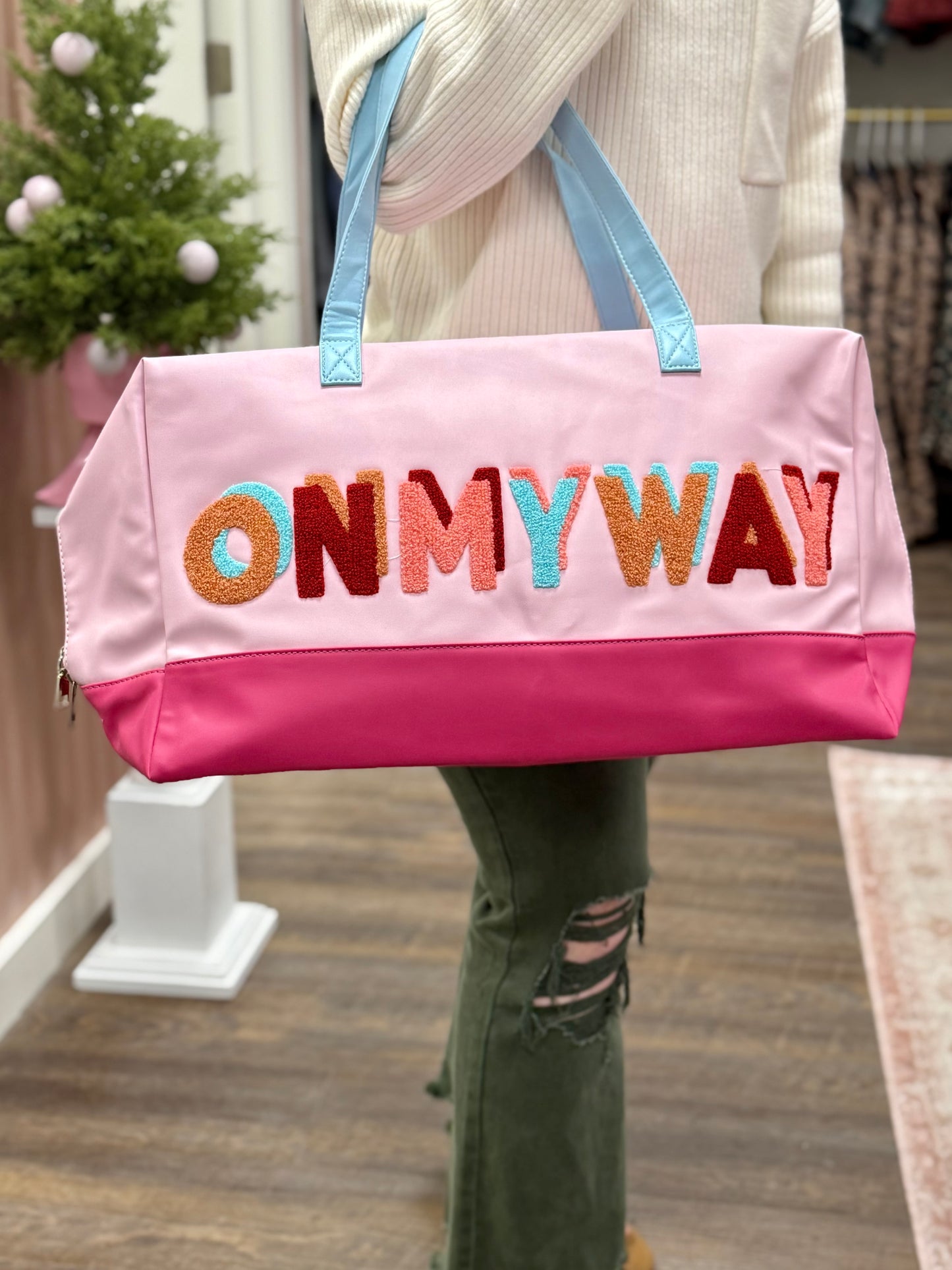 On My Way Embroidered Duffel Bag