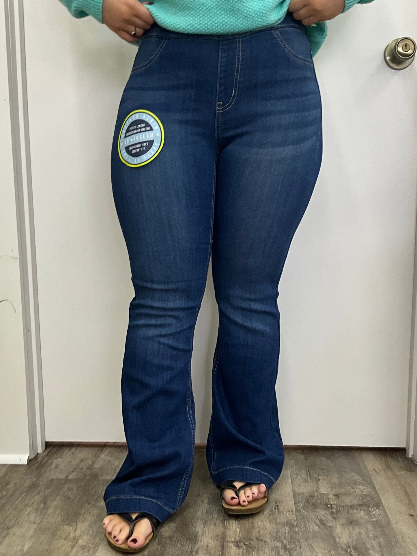 Cello Petite Dark Denim Flare Jeans