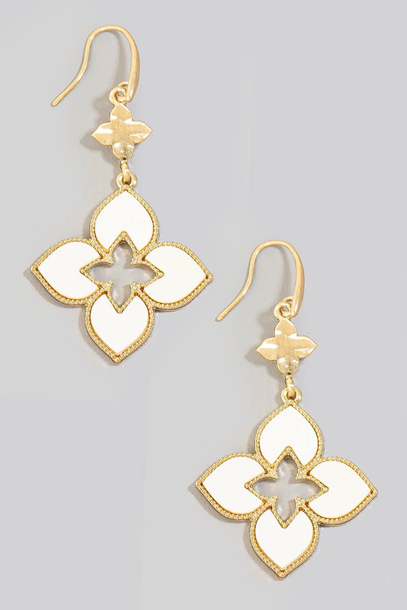 Wooden Flower Petals Cut Out Dangle Earrings