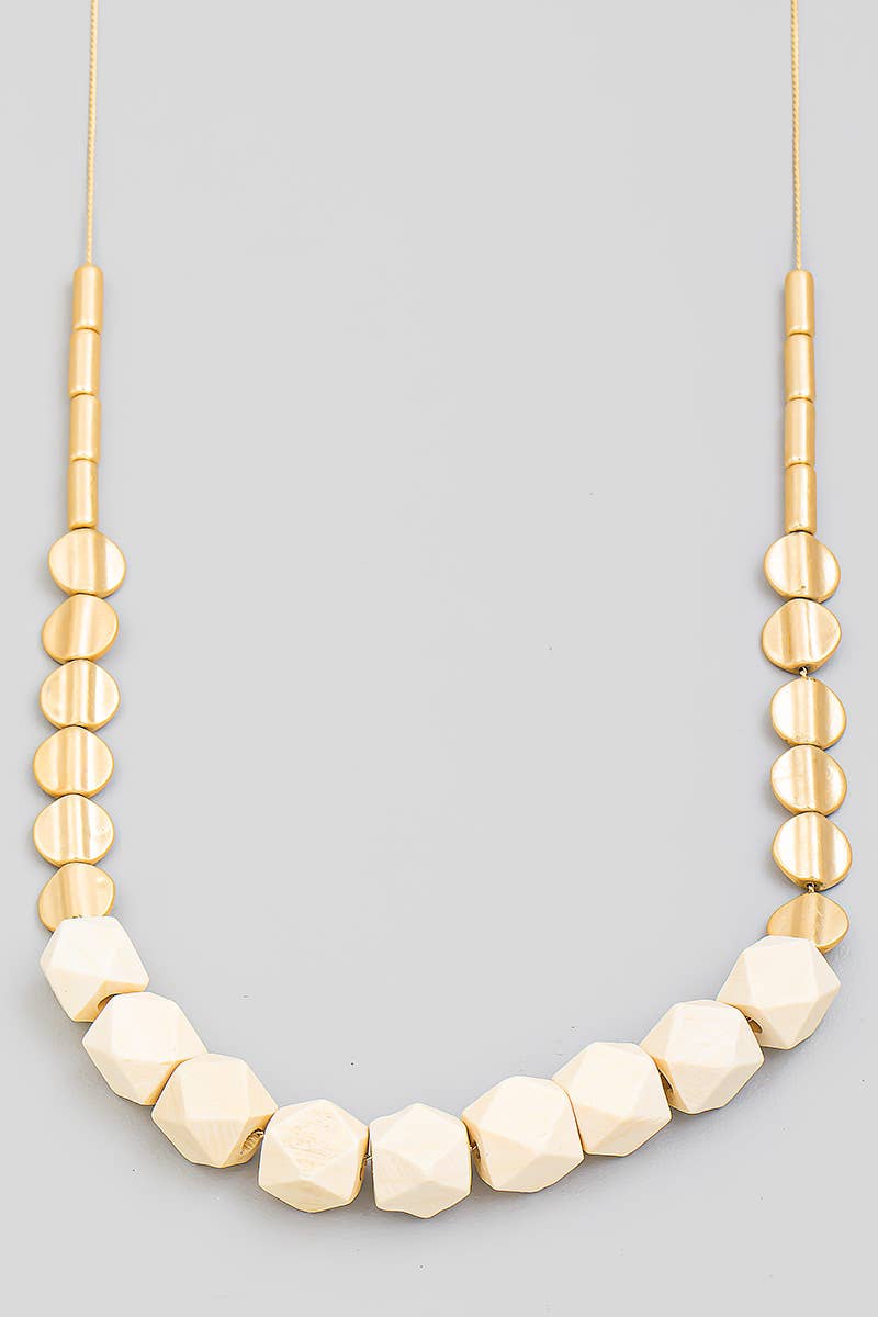 Ivory Block Bead Charm Long Necklace