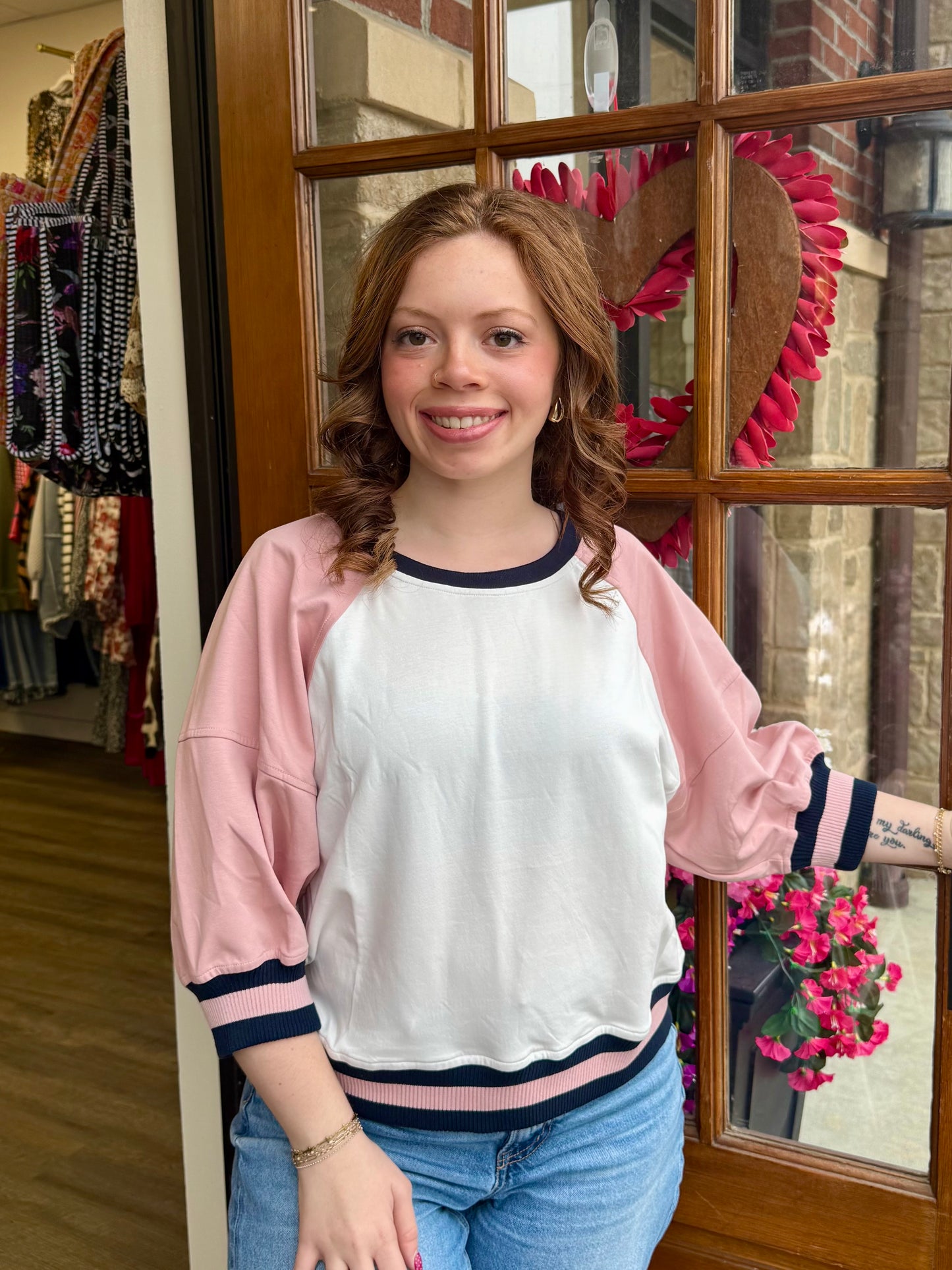 Pink Color Block Knit Scuba Top