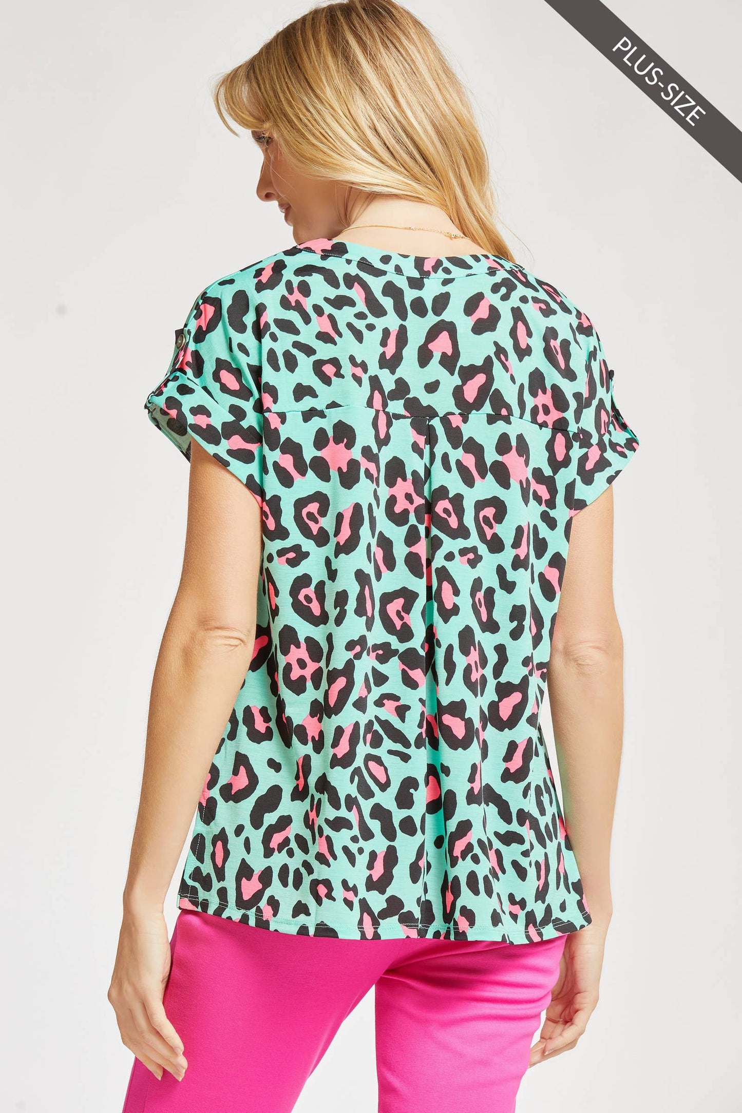 Plus Green Multi Lizzy Dolman Short Sleeve Wrinkle Free Top
