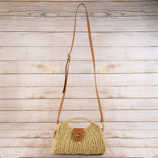 Beige Woven Straw Top Handle Handbag