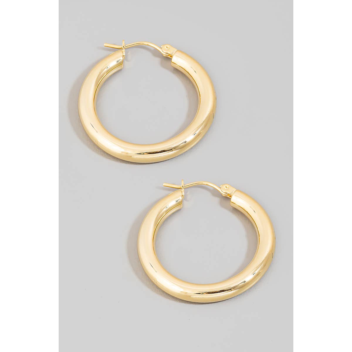 Gold Metallic Tube Latch Hoop Earrings