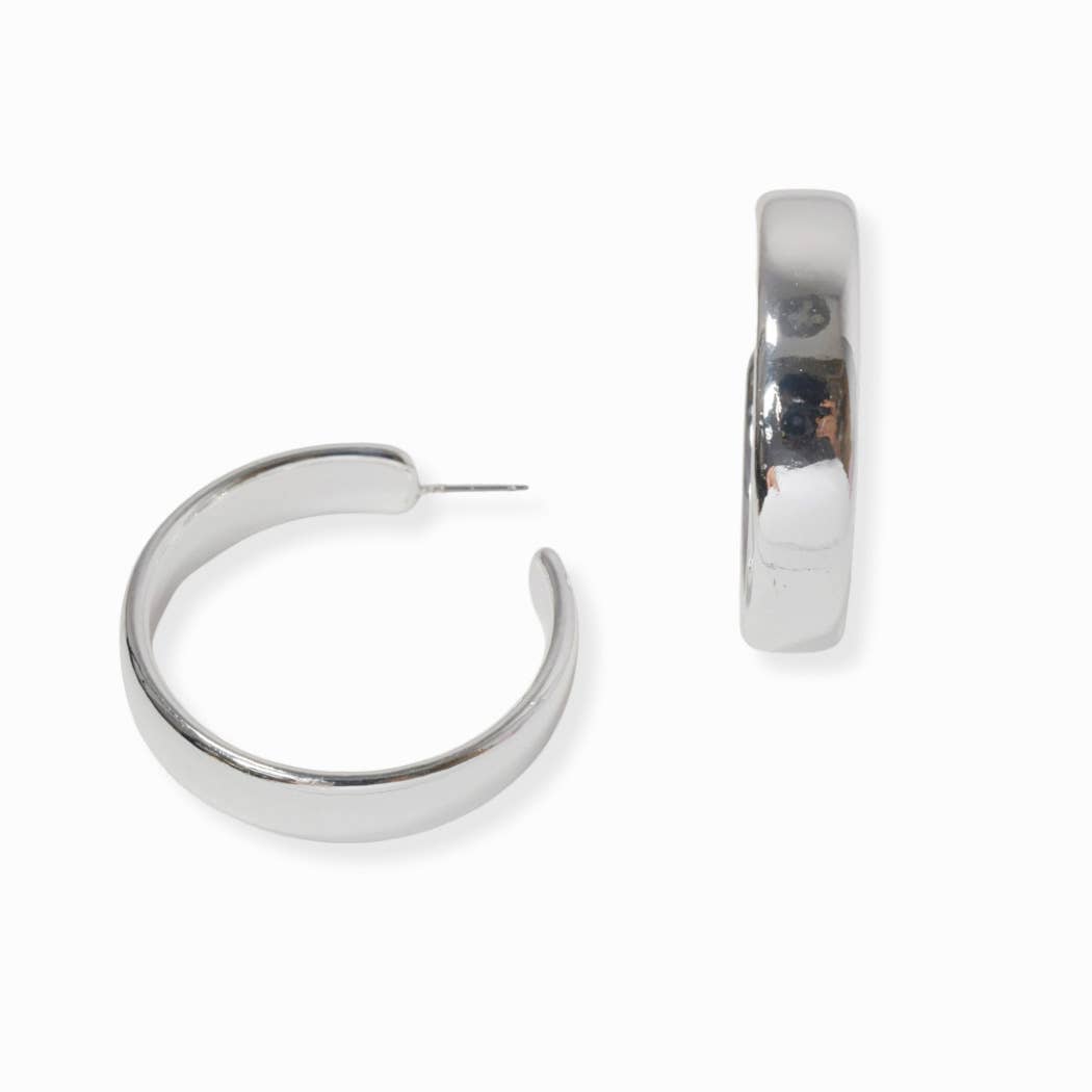 Silver Flat Round Hoop Earrings