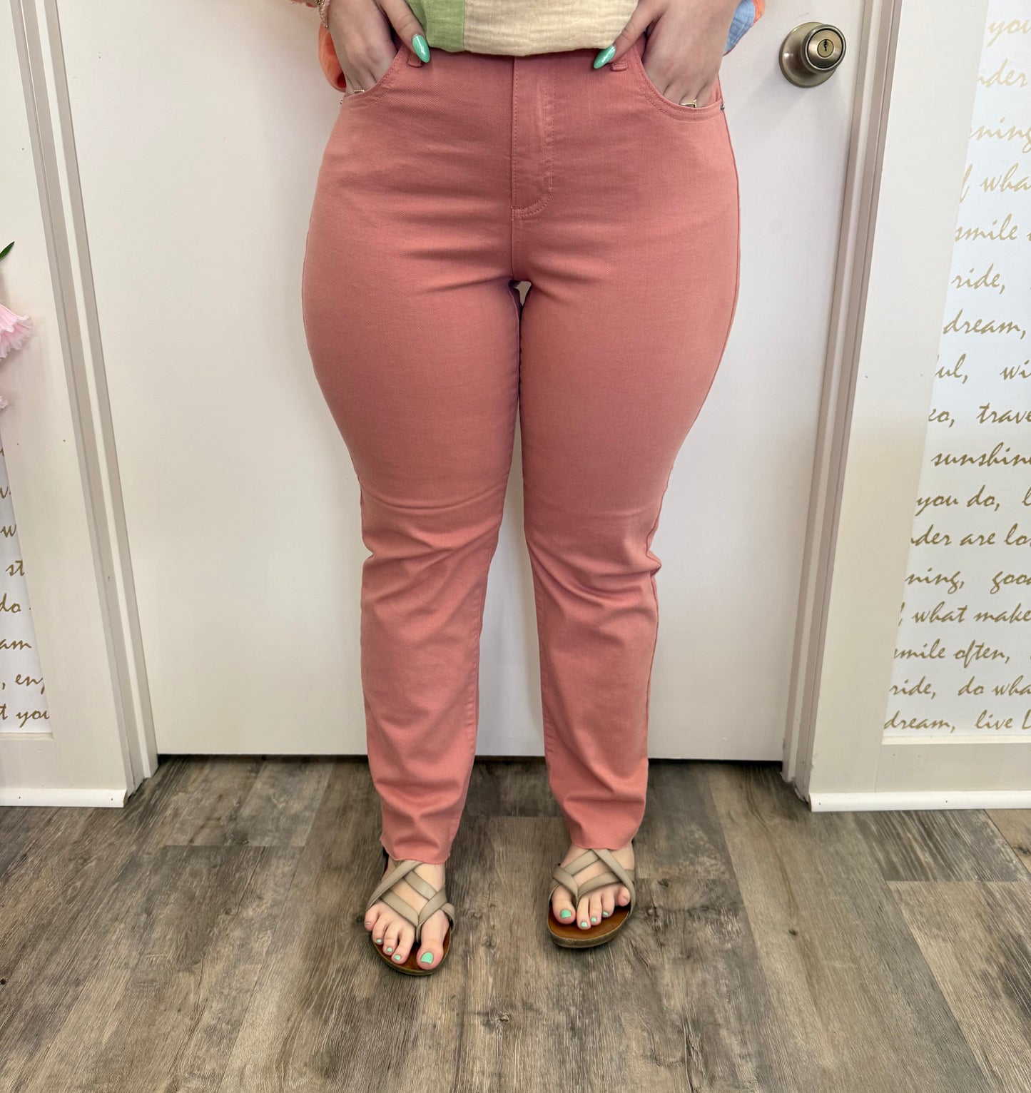 High Rise Rose Raw Hem Ankle Jeans