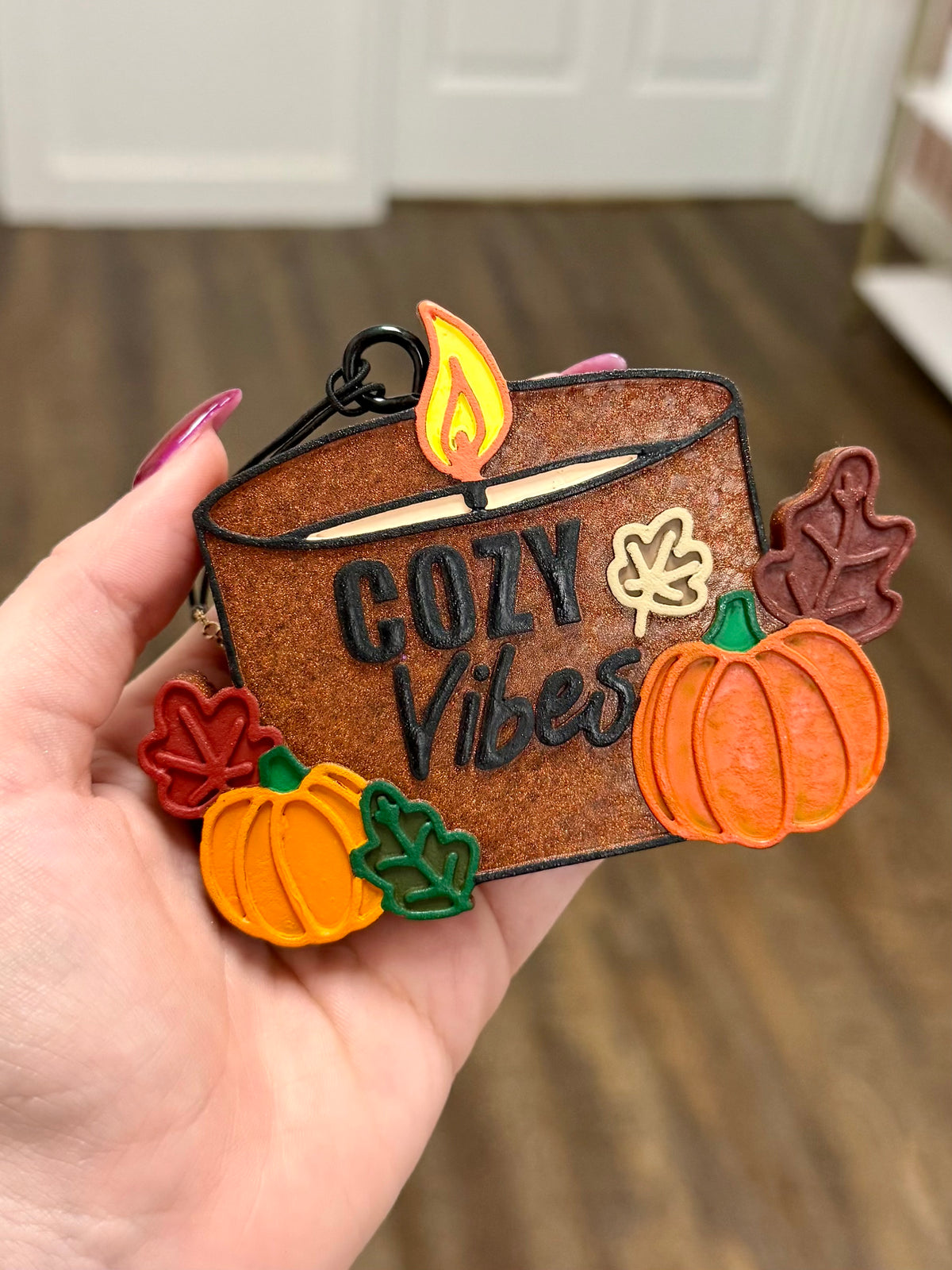 Cozy Vibes Candle Car Freshie - Leaves