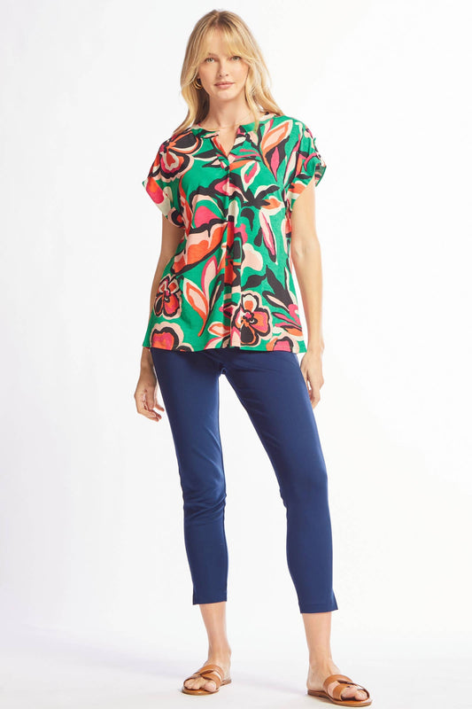 Green Tropical Lizzy Dolman Short Sleeve Wrinkle Free Top