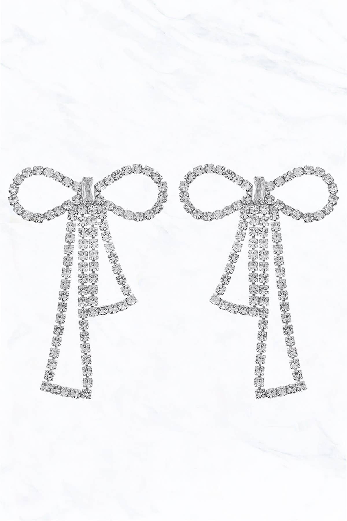 Silver Rhinestone Bow Outline Earring