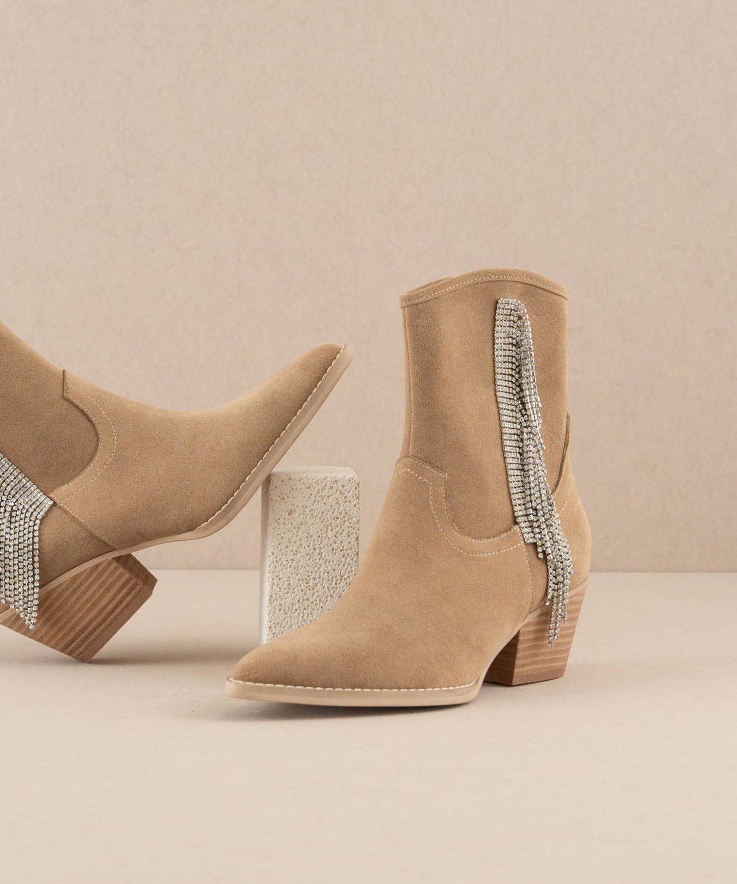 Khaki Rhinestone Fringe Cowboy Western Boot