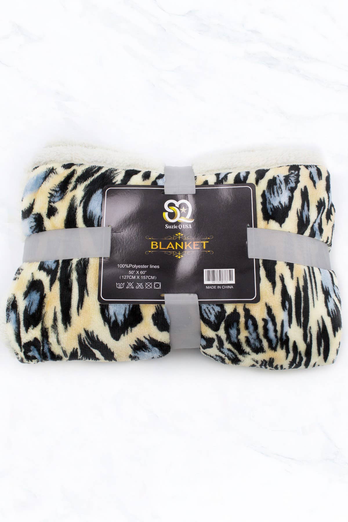 Blue Beige Leopard Pattern Double Layered Warm Blanket