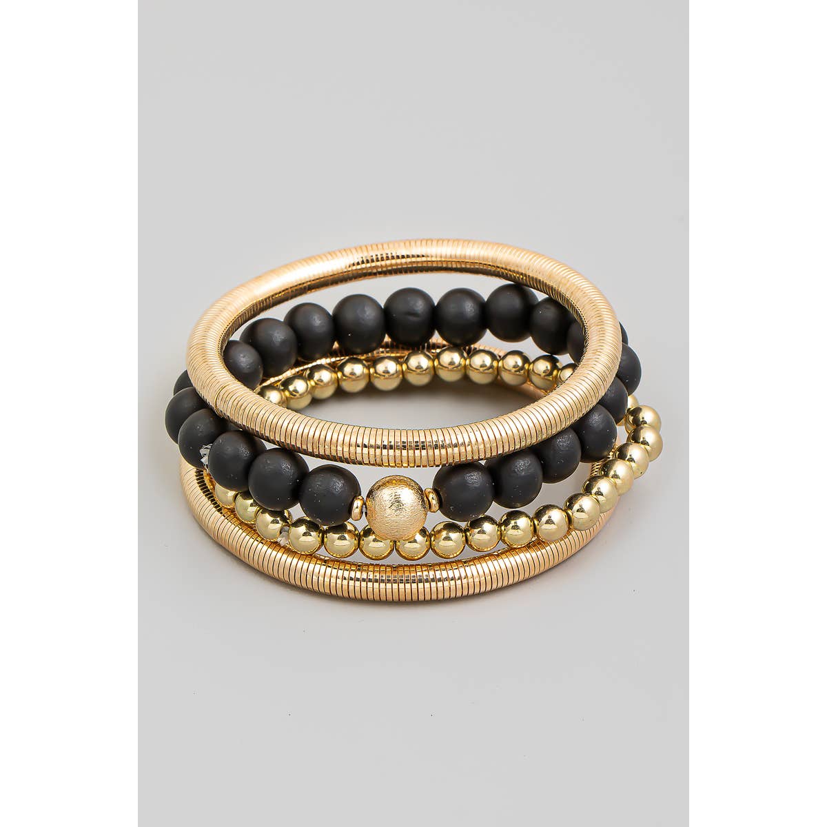 Black Elastic Tube And Beaded Bracelet Set