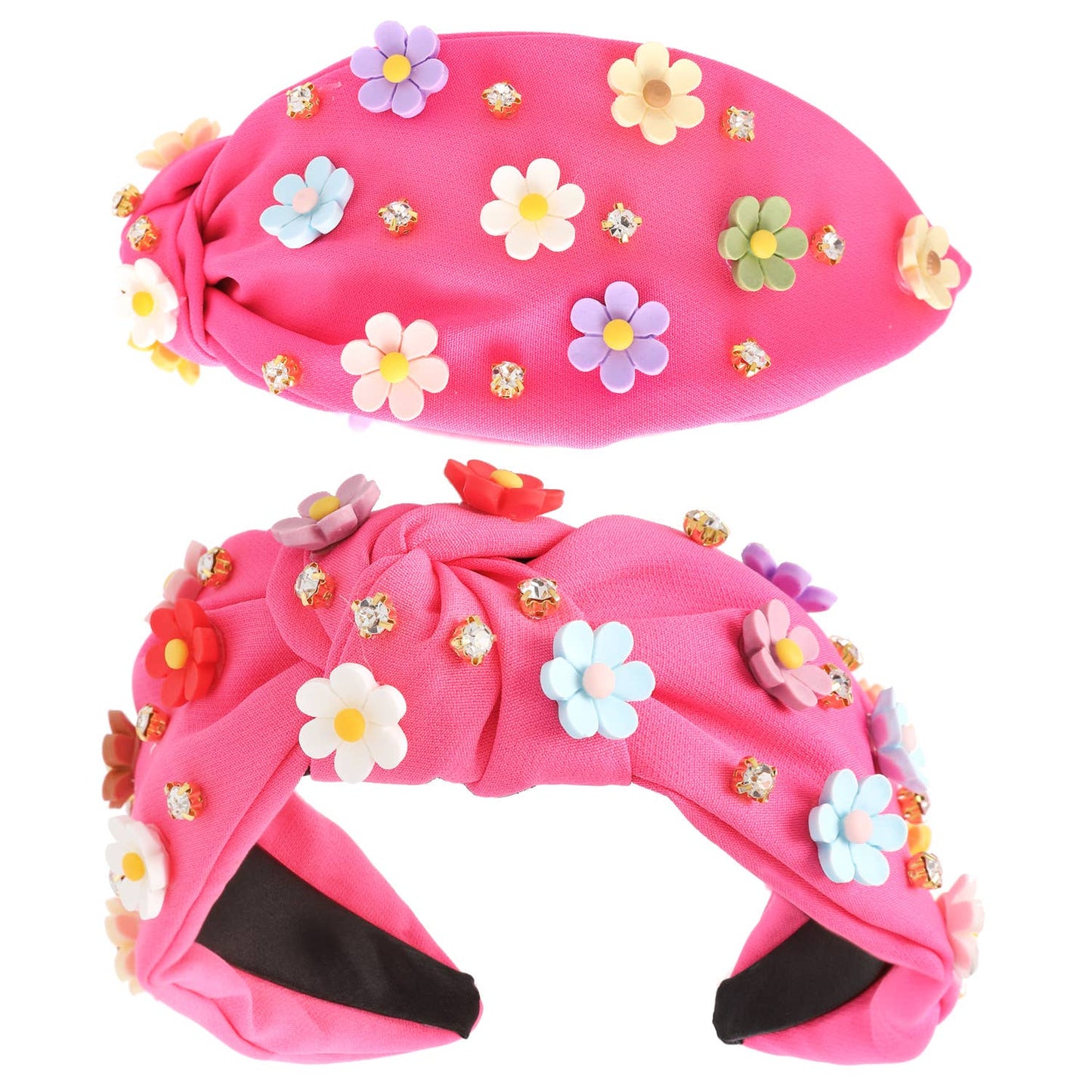 Fuchsia Multicolor Acrylic Floral Beaded Jeweled Headband