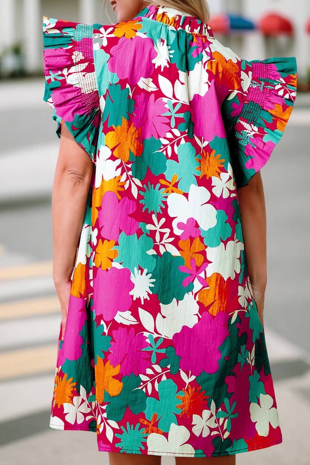 Floral Print Tie Split Neck Dress