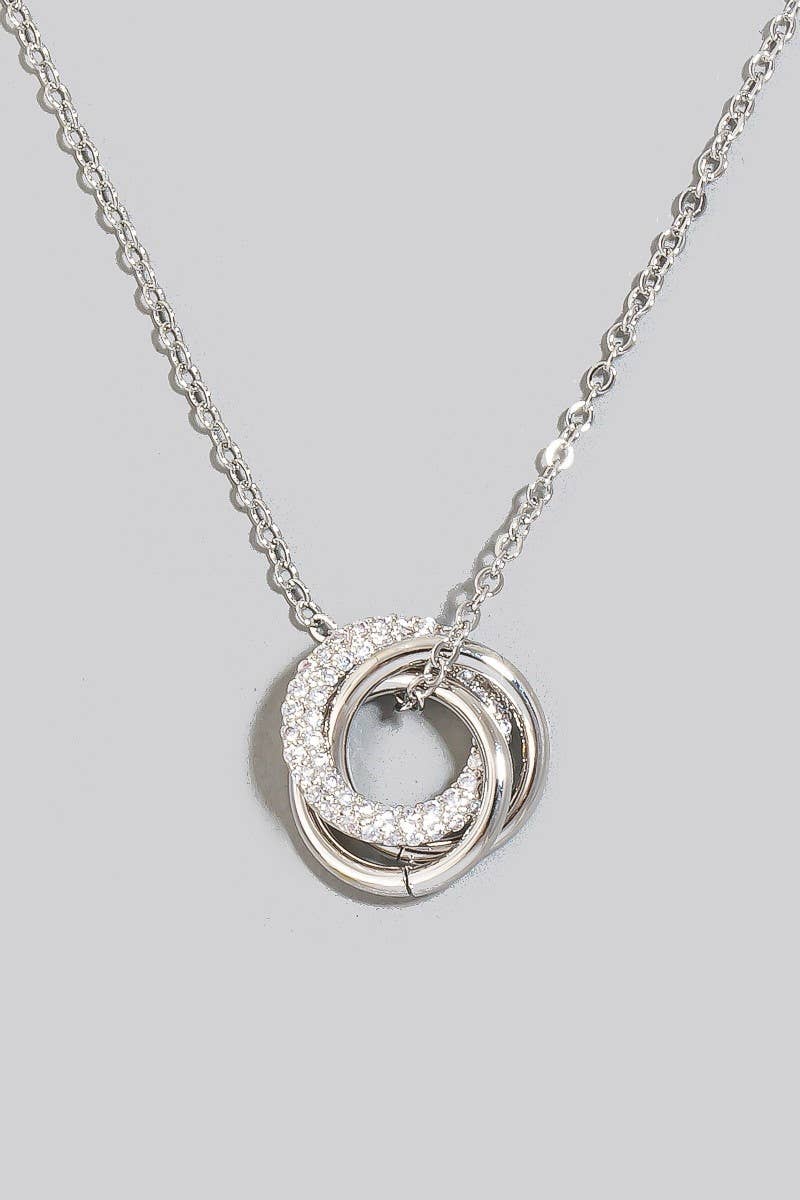 Silver Pave Linked Hoop Pendant Necklace