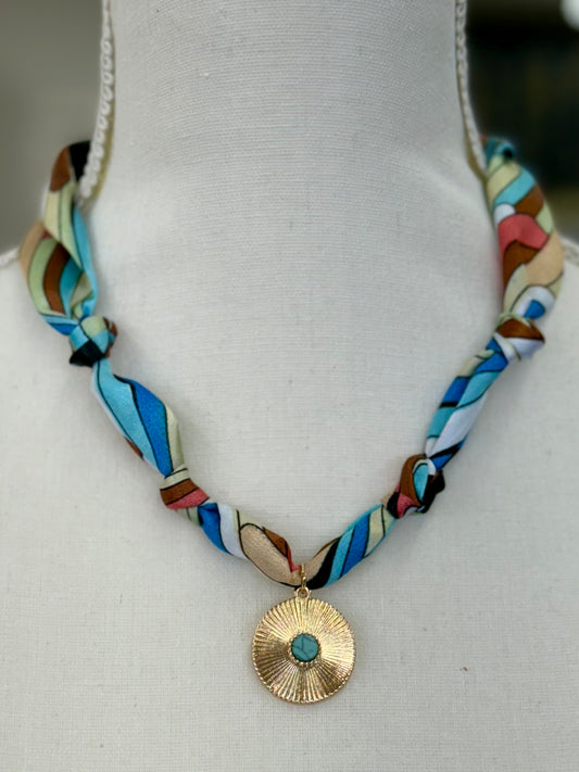 Blue Scarf Disc Charm Necklace