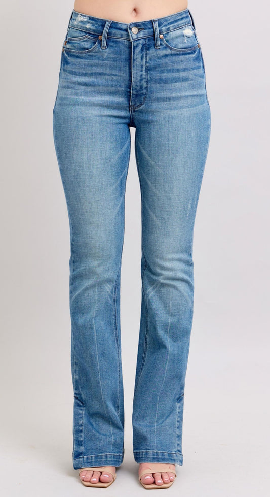 Judy Blue Tummy Control Vintage Wash Side Slit Slim Boot Jeans