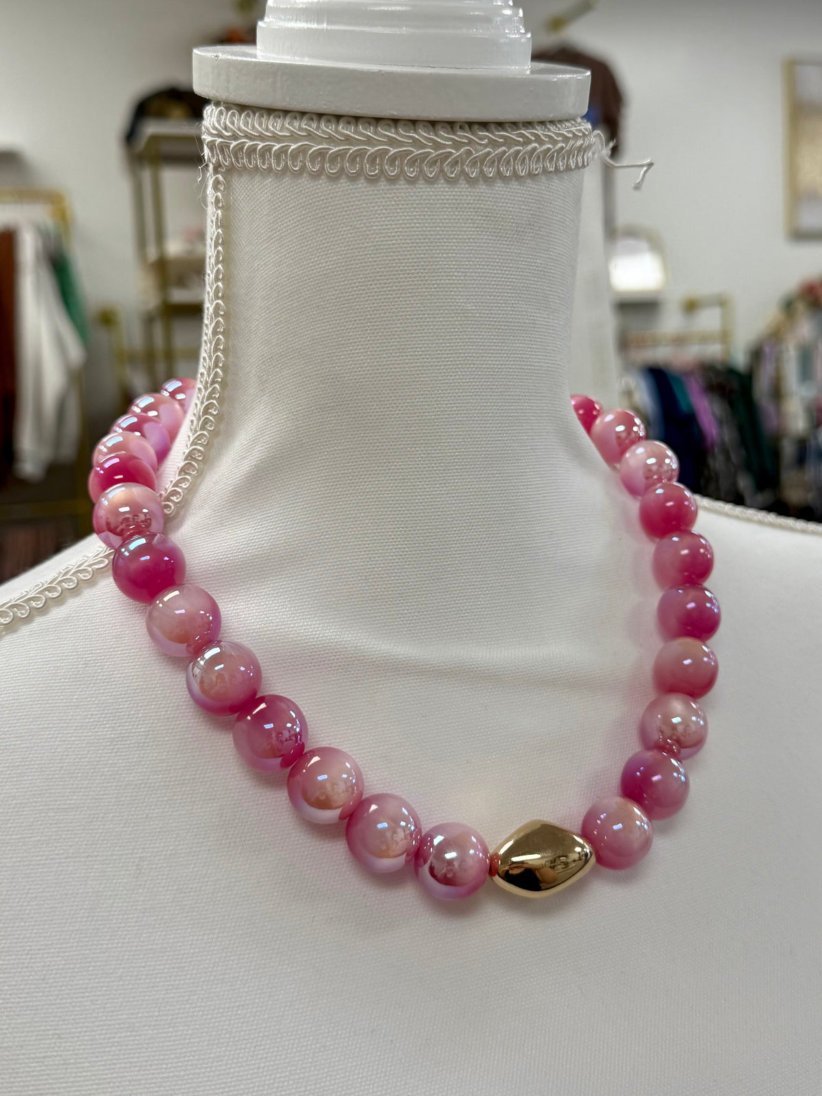 Pink & Gold Iridescent Beaded Necklace