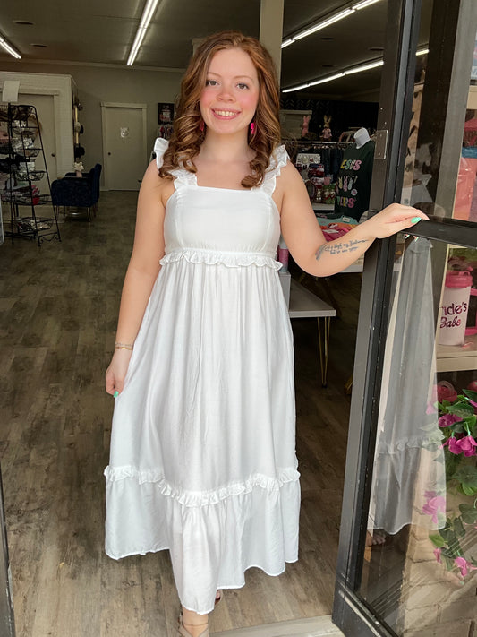 Plus White Ruffle Detail Sleeveless Midi Dress